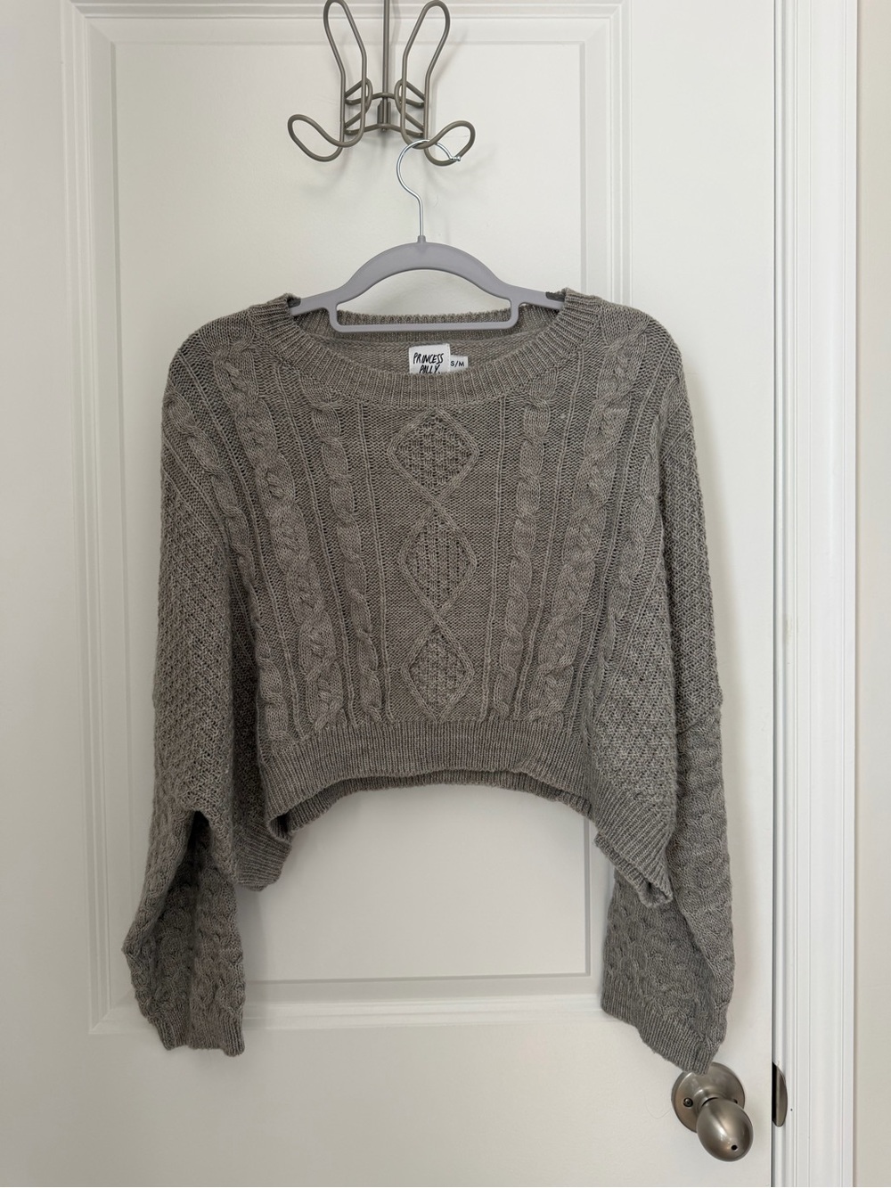 Princess Polly Gray Cable Knit Cropped Sweater